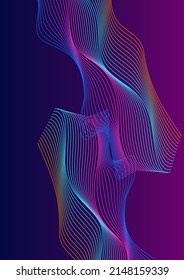 Rainbow Line Background Violet Vector. Soft Poster. Neon Wave Dynamic. Array Curve Illustration. Gradient Decorative.