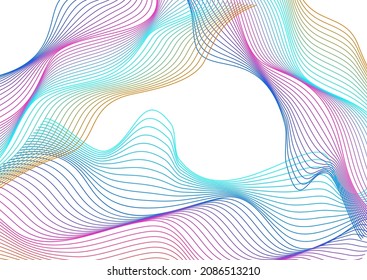 Rainbow Line Background White Vector. Futuristic Banner. Neon Soundwave Spiritual. Contour Stream Backdrop. Multicolored Connect Curve.