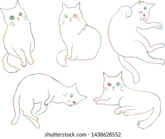 rainbow line cute cats set