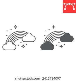 Rainbow line and glyph icon, St. Patrick's Day and weather, rainbow with clouds vector icon, vector graphics, editable stroke outline sign, eps 10.