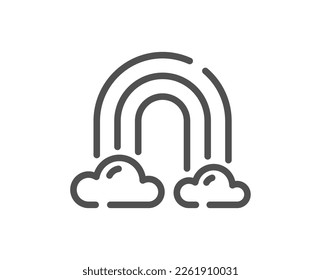 Rainbow line icon. Cloud sky with iridescent light sign. Weather phenomenon symbol. Quality design element. Linear style rainbow icon. Editable stroke. Vector