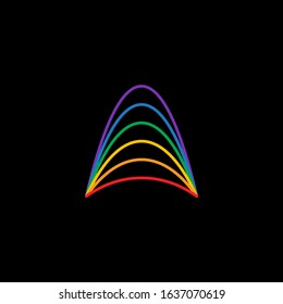 Rainbow lines arc logo. Letter A initial.