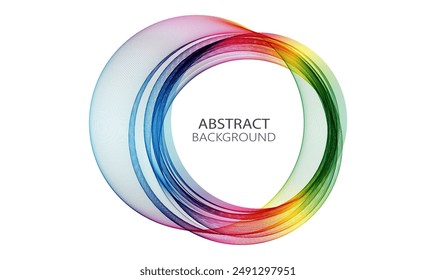 Rainbow lines circular wave on white background, design element, frame