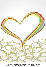 Rainbow lines crossing each other in heart shape on white background presentation for Valentine Day.