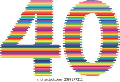 rainbow lines number forty vector illustration, isolated on white background.
