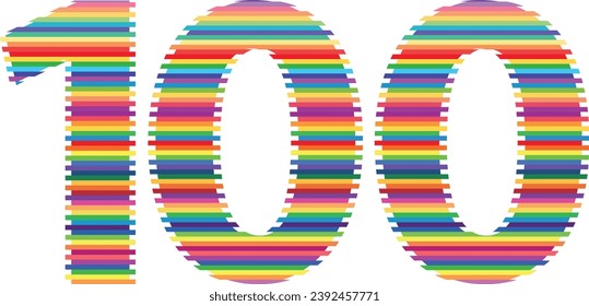 rainbow lines number one hundred vector illustration, isolated on white background.