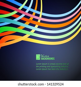 Rainbow lines over blue background for your text. Vector illustration.