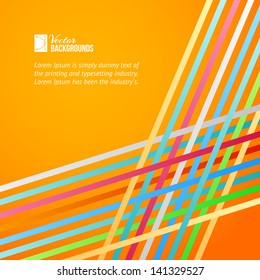 Rainbow lines over orange background. Vector illustration.
