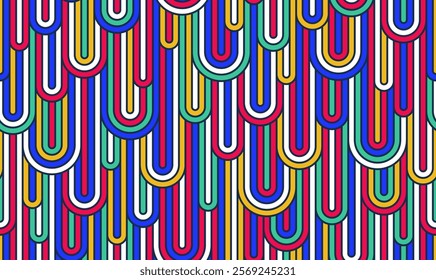 Rainbow lines seamless pattern, colorful linear geometric vector abstract background, multicolored positive endless tiling wallpaper.