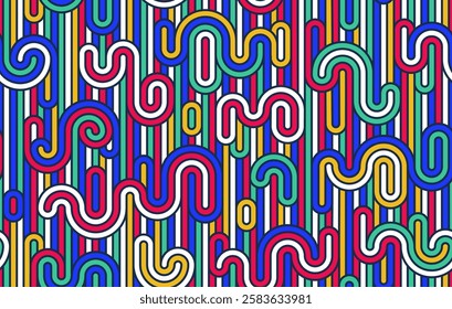 Rainbow lines seamless pattern, colorful linear geometric vector abstract background, multicolored positive endless tiling wallpaper.