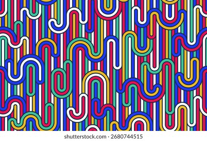 Rainbow lines seamless pattern, colorful linear geometric vector abstract background, multicolored positive endless tiling wallpaper.