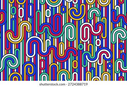 Linhas de arco-íris padrão sem costura, fundo abstrato vetor geométrico linear colorido, papel de parede de azulejos sem fim positivo multicolorido.