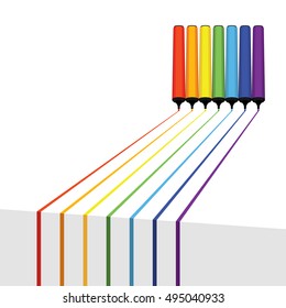 Rainbow lines. Set of marker pen vector illustration. In rainbow colors.