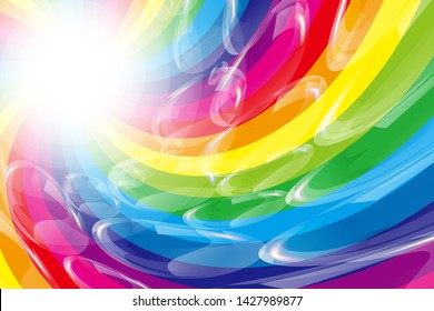 Rainbow Lines and Soap Bubbles, Colorful Background Material Wallpaper, Image of Happy Party, Swirl, Happiness