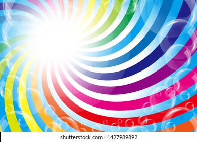 Rainbow Lines and Soap Bubbles, Colorful Background Material Wallpaper, Image of Happy Party, Swirl, Happiness