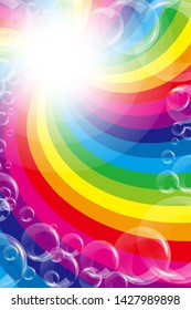 Rainbow Lines and Soap Bubbles, Colorful Background Material Wallpaper, Image of Happy Party, Swirl, Happiness