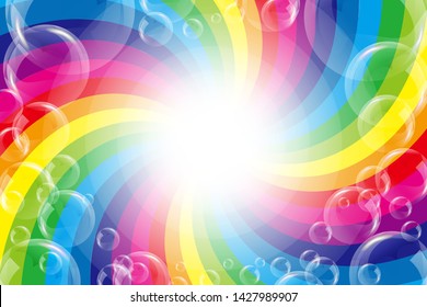 Rainbow Lines and Soap Bubbles, Colorful Background Material Wallpaper, Image of Happy Party, Swirl, Happiness