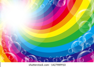 Rainbow Lines and Soap Bubbles, Colorful Background Material Wallpaper, Image of Happy Party, Swirl, Happiness