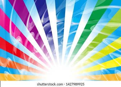 Rainbow Lines and Soap Bubbles, Colorful Background Material Wallpaper, Image of Happy Party, Swirl, Happiness