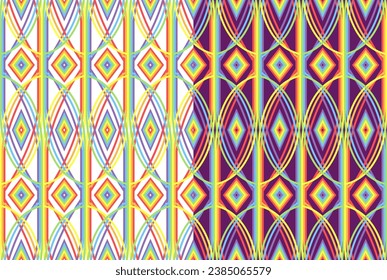 Rainbow lines weaving in an exotic ethnic style seamless pattern. Textile textures vector set.