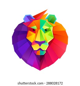 Rainbow Lion Head Vector Low Poly Character.