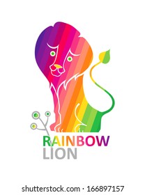 Rainbow lion. Rainbow symbol lion with a sprig.