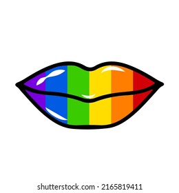 Rainbow Lipstick Kiss Isolated On White. LGBT Community Symbol.  Gay Pride Month. Imprint Of The Lips. Vector Template For Poster, Banner, Card, Flyer, Sticker.