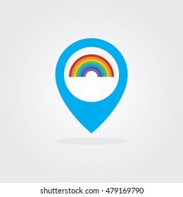 Rainbow  with Location map point icon in flat style with shadow Vector Illustration.