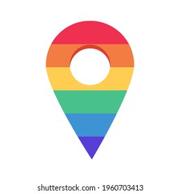 Rainbow location point vector flat icon design isolated on white background. Geolocation mark, LGBT, pride mark, pin sign. Gay, lesbian, bisexual and transgender festival icon.