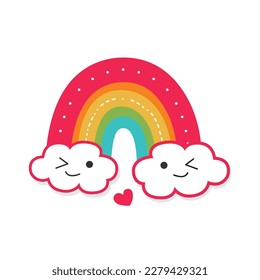 
Rainbow logo cute hand drawn flat design modern colors.