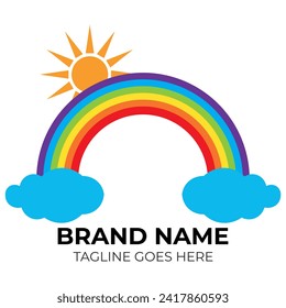Rainbow logo illustration,rainbow logo,Cute colorful rainbows,Perfect for kids, posters,Rainbow Logo design vector template,Rainbow illustration logo vector template.