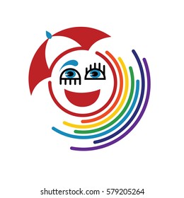 Rainbow logo. Smiley with umbrella.