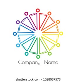 Rainbow Logo Sociocultural Relations And Equality. People Stand In A Circle Holding Hands