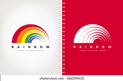 Rainbow logo vector. Atmospheric, optical and meteorological phenomenon design.