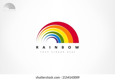 Rainbow logo vector. Atmospheric, optical and meteorological phenomenon design.