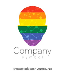 Símbolo vectorial del logo arcoiris de la cabeza humana. Cara personal. Color claro aislado en blanco. Logotipo conceptual para negocios, ciencia, LGBT, psicología, medicina, tecnología. Silueta de diseño de signo creativo
