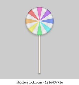 Rainbow Lolipop candy on white background. Vector Illustration.