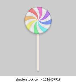 Rainbow Lolipop candy on white background. Vector Illustration.