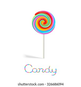 Rainbow lollipop candy on the stick isolated on white background