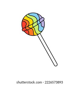 Rainbow lollipop or candy stick doodle icon.