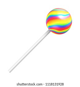 Rainbow lollipop on a white background. A realistic sweet candy. Vector illustration