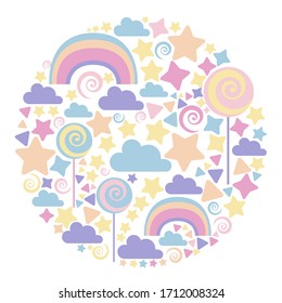 Rainbow, lollipop and stars, pattern