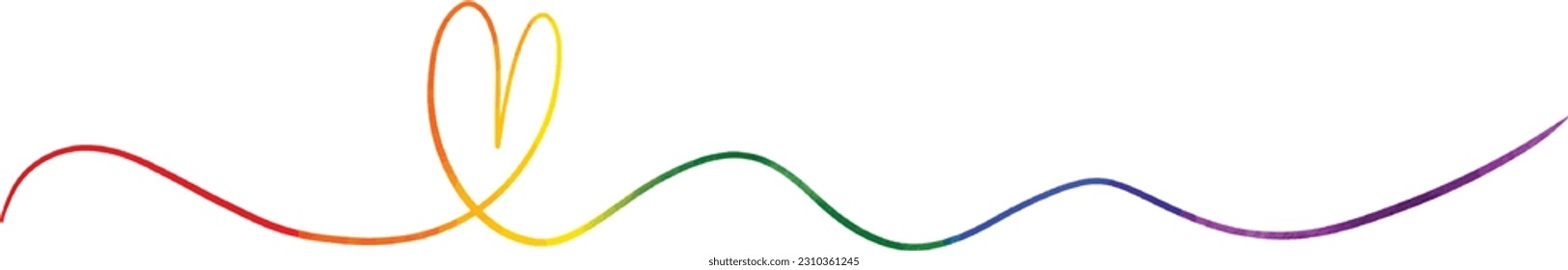 Larga línea arcoiris en forma de corazón cepillo de color de agua sobre fondo blanco.Concepto de textura del mes del Orgullo LGBT. Ilustración del vector