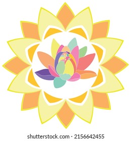 rainbow lotus flower and mandala isolated on white background	