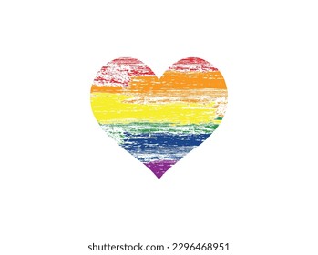 
Rainbow Love Heart Symbol. Bright rainbow paint strokes background. LGBT pride month. Pride label rainbow pastel color heart vector collection on isolated background.