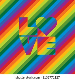 Rainbow Love retro styled text design in rainbow colors.