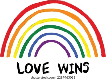 Rainbow  with  love wins text oil paint brush  style watercolor background.LGBT  Pride month watercolor texture concept. vector