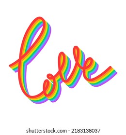 Rainbow love word LGBT gay. Colorful vector lettering for LGBT community, pride parade print.