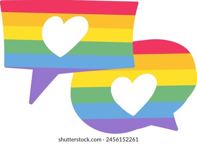 Los amantes del arco iris hablan bolitas en colores rayados de arco iris. Icono de fiesta LGBT para diseño de tarjeta o invitación. Símbolo de Vector multicolor aislado sobre fondo blanco