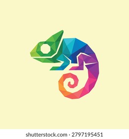 Rainbow Low Poly Chameleon Illustration – Colorful Geometric Polygon Reptile Vector Art